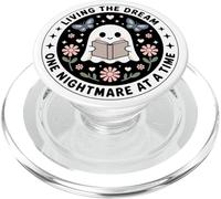 Living The Dream Book Lover Cute Ghost Reading Bookish White PopSockets PopGrip para MagSafe