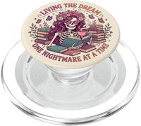 Living The Dream Book Reading Boho Floral Skeleton Bookish PopSockets PopGrip para MagSafe