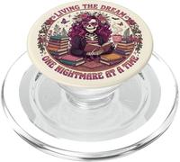 Living The Dream Book Reading Boho Floral Skeleton Bookish PopSockets PopGrip para MagSafe