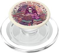 Living The Dream Book Reading Boho Floral Skeleton Bookish PopSockets PopGrip para MagSafe