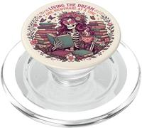 Living The Dream Book Reading Boho Floral Skeleton Bookish PopSockets PopGrip para MagSafe