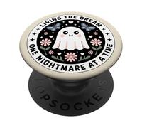 Living The Dream One Nightmare At A Time Cute Bookish Ghost PopSockets PopGrip Adhesivo