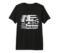 Living The Steam - Bandera Estadounidense de Locomotora de Vapor Estadounidense Camiseta Premium