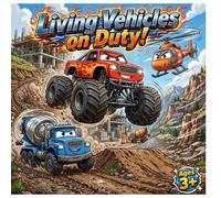 Living Vehicles on Duty!: Cool Trucks and Mighty Machines with Action Backgrounds, Creative Activities and Coloring Pages for Kids Ages 3+ (Square 8.5" x 8.5")
