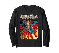 Living Well Dragon Sarcastic Retro Vintage Funny Adult Humor Manga Larga