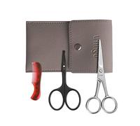 LIVINGO Juego de Tijeras Afiladas para bigote, Tijeras de Punta redonda, Peine Pequeño, Bolsa de cuero, Ideal para recortar el vello facial, Nasal y Corporal