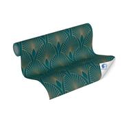 Papeles pintados Livingwall DESIGNDROP - Papel pintado no tejido pre-cubierto art deco en azul, verde, oro - 10,05m x 0,53m - papel pintado de diseño clásico con efecto 3D - 784931