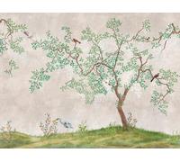 Livingwalls 382331 - Papel pintado fotográfico japonés (3,71 x 2,80 m), diseño de árbol, pájaros, verde y marrón