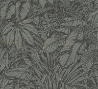 Livingwalls 395604 Papel pintado verde y negro, dibujo de selva, floral, con discreto efecto metalizado, plateado y dorado, 10,05 m x 0,53 m