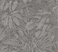 Livingwalls 395607 Papel pintado gris, dibujo de selva, floral, con discreto efecto metalizado, plateado, 10,05 m x 0,53 m, fabricado en Alemania
