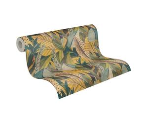 Livingwalls Anna D'Andrea Papel pintado no tejido Floral 10,05 m x 0,53 m - Amarillo, verde, azul, morado - Papel pintado Selva - 782201