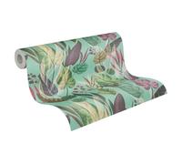 Livingwalls Anna D'Andrea Papel pintado no tejido Floral 10,05 m x 0,53 m - Azul, verde, lila, gris - Papel pintado Hojas - 782194