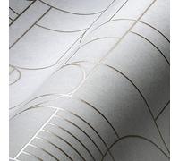 Papel Tapiz Con Diseño Art Deco Efecto Azulejo - Metálico, Blanco