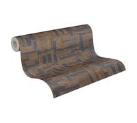 Livingwalls Hot Spots papel pintado no tejido con efecto madera en marrón, azul oscuro - papel pintado decorativo 10,05 x 0,53 m - 782043
