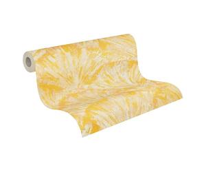 livingwalls Hot Spots papel pintado no tejido con motivo de hojas en amarillo, crema, beige, metálico - papel pintado decorativo 10,05 x 0,53 m - 781984