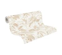 Papel Tapiz Con Patrón De Hojas Moderno Y Estructura De Superficie Sutil - Crema