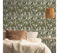 Livingwalls no tejido, selva, color crema verde - Papel pintado salón dormitorio 394132 - Papel pintado floral - 10,05 m x 0,53 m para 5,33 m² - Fabricado en Alemania