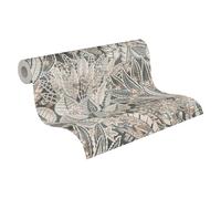 Livingwalls Papel pintado 396533 con hojas de palmera en gris, beige, crema - papel pintado floral de alta calidad con diseño para sala de estar - 10,05m x 0,53m - Fabricado en Alemania