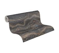 Livingwalls Papel pintado 396594 con efecto mármol - de diseño mármol de en negro, gris, marrón - papel pintado con efecto brillo en dorado - 10,05m x 0,53m