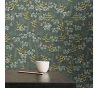 Floral Pintado Con Mariposas & Pastos Estructurado Mate - Petróleo, amarillo, W