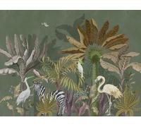 Livingwalls Papel pintado fotográfico con diseño de animales de la selva, color verde y blanco, 3,71 x 2,80 m, fabricado en Alemania