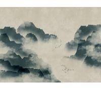 Livingwalls Papel pintado fotográfico con diseño de paisaje montañas y pájaros, color azul y beige 382461, 3,71 x 2,80 m, fabricado en Alemania