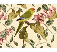 Livingwalls Papel pintado fotográfico con diseño de pájaros, color verde y beige, 3,71 x 2,80 m, fabricado en Alemania