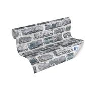 Papel pintado mural DESIGNDROP - Papel pintado en tejido sin tejer revestido de piedra, gris, negro - 10,05m x 0,53m - papel pintado moderno efecto piedra natural para el salón - 784571