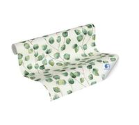 Papel pintado mural DESIGNDROP - papel pintado pre-encolado de tejido-no tejido floral en blanco, verde - 10,05m x 0,53m - papel pintado floral con zarcillo de hojas para el salón - 784541