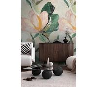 Livingwalls papel pintado mural panorámico tejido no tejido con diseño de flores en verde, beige, rosa - papel pintado mural floral 8,80 m x 0,53 m - colección COSMOPOLITAN - 791443