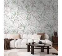 livingwalls papel pintado mural panorámico tejido no tejido con diseño de hojas de helecho en verde, morado, blanco - papel pintado mural floral 8,80 m x 0,53 m - colección COSMOPOLITAN - 791452