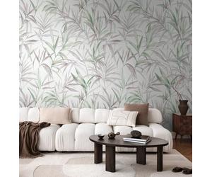 Livingwalls papel pintado mural panorámico tejido no tejido con diseño de hojas de helecho en verde, morado, blanco - papel pintado mural floral 8,80 m x 0,53 m - colección COSMOPOLITAN - 791452