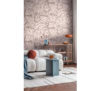 Livingwalls papel pintado mural panorámico tejido no tejido con diseño de hojas de palma en rosa, beige - papel pintado mural floral 8,80 m x 0,53 m - colección COSMOPOLITAN - 791457