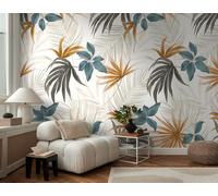 Livingwalls papel pintado mural panorámico tejido no tejido con diseño de hojas en beige, azul, marrón - papel pintado mural floral 8,80 m x 0,53 m - colección COSMOPOLITAN - 791451