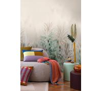 livingwalls papel pintado mural panorámico tejido no tejido con diseño de palmeras en beige, verde, crema - papel pintado mural floral 8,80 m x 0,53 m - colección COSMOPOLITAN - 791459