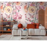 livingwalls papel pintado mural panorámico tejido no tejido con diseño de ramo floral en rosa, amarillo, verde - papel pintado mural floral 8,80 m x 0,53 m - colección COSMOPOLITAN - 791453