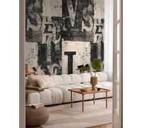 livingwalls papel pintado mural panorámico tejido no tejido con diseño de recorte de periódico en crema, negro, gris - papel pintado mural abstracto 8,80 m x 0,53 m - colección COSMOPOLITAN - 791444
