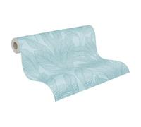 Livingwalls papel pintado no tejido con estructura de hojas en azul y dorado - papel pintado floral de hojas 10,05 m x 0,53 m diseño de COSMOPOLITAN - 790643