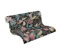 Livingwalls papel pintado no tejido con motivo de flores y hojas en negro, azul, rosa, amarillo y verde - papel pintado floral 10,05 m x 0,53 m diseño de COSMOPOLITAN - 790622