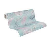 Livingwalls papel pintado no tejido con motivo de hojas en azul, rosa y gris - papel pintado de jungla exótica 10,05 m x 0,53 m diseño de COSMOPOLITAN - 791082