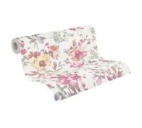 Livingwalls papel pintado no tejido con motivo floral en blanco, metalizado, verde, rosa y amarillo - papel pintado floral romántico 10,05 m x 0,53 m diseño de COSMOPOLITAN - 790611