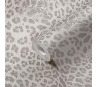 Livingwalls Papel pintado no tejido, diseño de leopardo, color gris y plateado brillante 38523-5