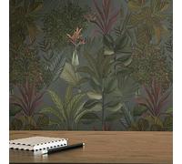 Livingwalls Papel pintado no tejido, selva, verde oscuro, burdeos, para salón, dormitorio, 394332, 10,05 m x 0,53 m para 5,33 m², fabricado en Alemania