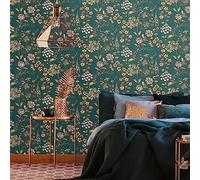 Livingwalls Travel Styles Papel pintado no tejido - Papel pintado floral en azul y naranja - Papel pintado escandinavo para diferentes habitaciones en 10,05 m x 0,53 m