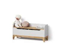 Livinity Baúl de Juguetes Mailo, Blanco/Artesano, 107.2 x 50 cm | con asiento corrido