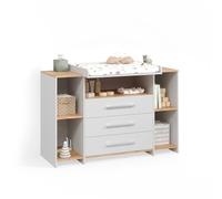 Livinity Cómoda Cambiador Torino, Roble Blanco/Dorado | con 3 cajones