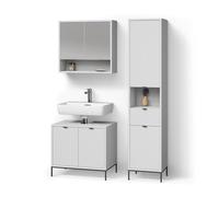 Livinity Conjunto de Muebles de baño ATERNO, Blanco, 3 Partes, con Mueble Alto