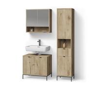 Livinity Conjunto de Muebles de baño ATERNO, Roble Vikingo, 3 Partes, con Mueble Alto