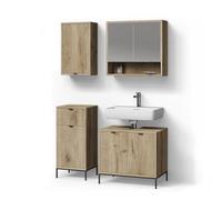 Livinity Conjunto de Muebles de baño ATERNO, Roble Vikingo 70 cm | 4 piezas · Mueble de lavabo · Armario espejo · Armario medio · Armario de pared