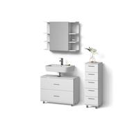 Livinity Conjunto de Muebles de baño Eisak, Blanco, 3 Piezas, con Mueble Alto